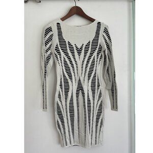 RVN White & Black Geometric Illusion Knit Bodycon Dress